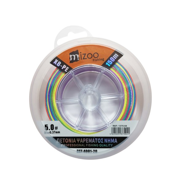 MIZOO FISHING ΝΗΜΑ ΨΑΡΕΜΑΤΟΣ ΠΟΛΥΧΡΩΜΟ X8-PE 150M 5.0# O.37MM 1375-04